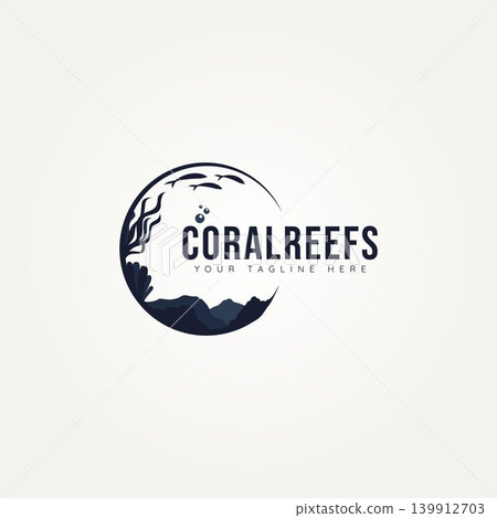 silhouette coral reef aquatic ocean logo design 139912703