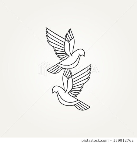plying two dove or pigeon couple simple line art simple logo template vector illustration design. minimalist two bird romantic, weeding, marriage concept 139912762
