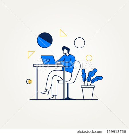 modern line art flat design concept of business. businessman marketer working at the laptop in the office. simple modern flat design for web banner and business presentation template vector 139912766