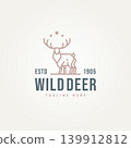 wild deer simple line art logo icon template vector illustration design. minimalist elk, moose, antlers with star symbol logo concept 139912812