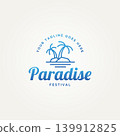 paradise beach island simple line art badge logo template vector illustration design. minimalist beach island with pine tree logo concept 139912825