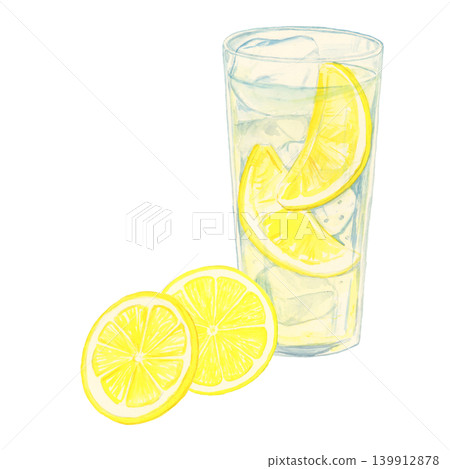 A hand-drawn watercolor illustration of a lemon sour with a lemon slice. A refreshing summer drink image. A hand-drawn watercolor illustration of a lemon sour with a lemon slice. A refreshing summer drink image. 139912878