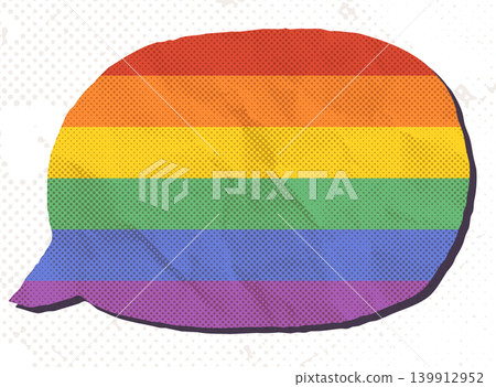Vector rainbow paper speech bubble with pride flag colors, Crumpled paper LGBT halftone text box graphic design element Vector rainbow paper speech bubble with pride flag colors, Crumpled paper LGBT halftone text box graphic design element 139912952