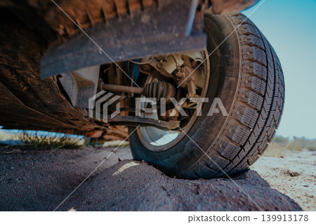 Car suspension detailed view, wide angle 139913178