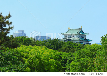 Nagoya Castle seen through the fresh green foliage Nagoya Castle seen through the fresh green foliage 139913200