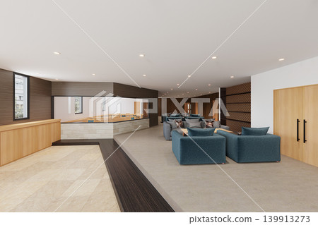 Contemporary Lounge Interior with Reception Desk and Modern Seating Area Contemporary Lounge Interior with Reception Desk and Modern Seating Area 139913273