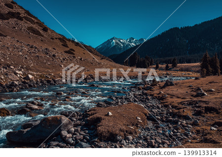 Autumn mountain landscape with river 139913314