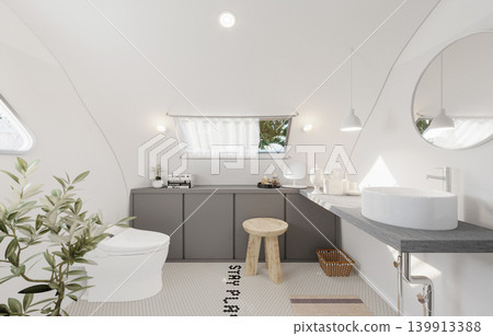 Bright Minimalist Bathroom with Scandinavian Design and Modern Vanity Bright Minimalist Bathroom with Scandinavian Design and Modern Vanity 139913388