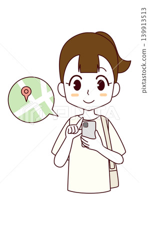 圖：一個女孩正在用智慧型手機看地圖 139913513