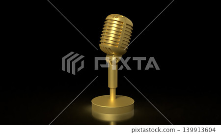Golden Retro Microphone On Dark Stage 3d render. 139913604