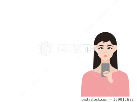 一位女性使用智慧型手機的向量插圖。 一位女性使用智慧型手機的向量插圖。 139913652