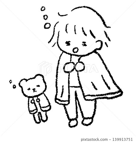一幅手繪插圖，描繪了一個昏昏欲睡的女人和一隻泰迪熊。 139913751