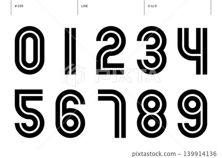 A set of numbers from 0 to 9 on a line_039 A set of numbers from 0 to 9 on a line_039 139914136