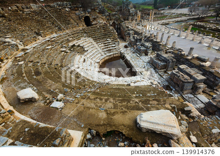 Aerial view of remains of Odeon and State Agora in Ephesus after reconstruction 139914376