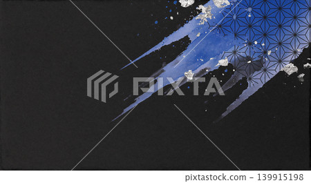 A black Japanese paper background with blue watercolor and silver powder running diagonally across the upper right corner. A black Japanese paper background with blue watercolor and silver powder running diagonally across the upper right corner. 139915198