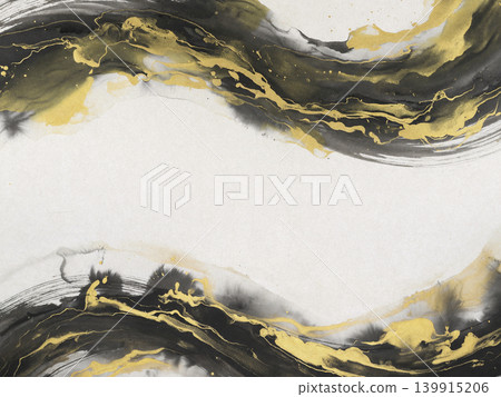A bird's-eye view background of white washi paper, where ink and gold blend elegantly. 139915206