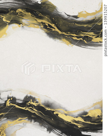 A bird's-eye view background of white washi paper, where ink and gold blend elegantly. 139915207