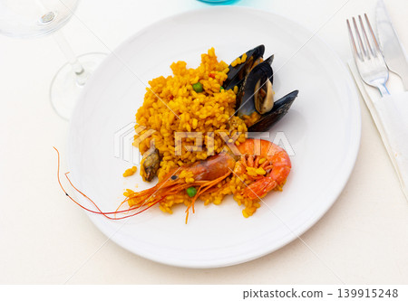 National dish of Spanish cuisine is Paella with seafood National dish of Spanish cuisine is Paella with seafood 139915248