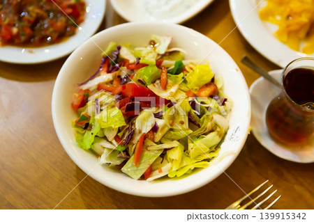 Turkish appetizer made of vegetables served on table Turkish appetizer made of vegetables served on table 139915342