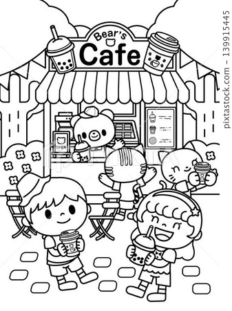兒童和咖啡館的著色頁 兒童和咖啡館的著色頁 139915445