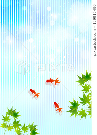 一幅清新的夏日背景插圖,描繪了金魚和綠色的楓葉。 一幅清新的夏日背景插圖,描繪了金魚和綠色的楓葉。 139915496