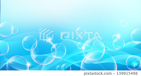 A blue abstract background featuring floating bubbles and wavy lines. A blue abstract background featuring floating bubbles and wavy lines. 139915498