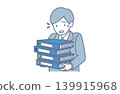 An illustration of an office worker carrying a large number of files. 139915968