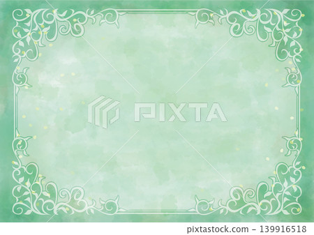 Background material <Green image background - forest - woods - bush - watercolor painting - with decorative border> 139916518