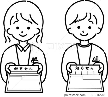 Person handing out prescriptions (line drawing) Person handing out prescriptions (line drawing) 139916586