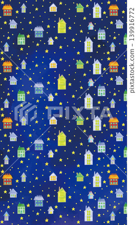 Watercolor-style cute starry sky and house pattern with night sky background (9:16) Vertical Watercolor-style cute starry sky and house pattern with night sky background (9:16) Vertical 139916772