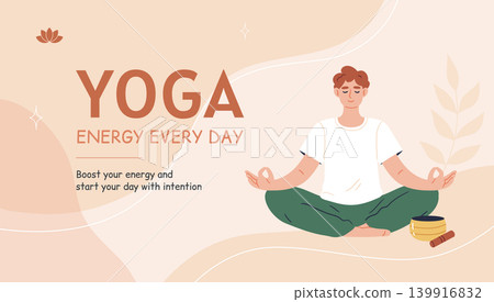 Yoga banner with meditating man Yoga banner with meditating man 139916832