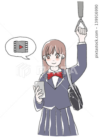 A female student watching a video on her cell phone on the train. A female student watching a video on her cell phone on the train. 139916990