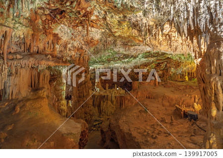 Cave of Neptune in Sardinia, Italy, showcasing dramatic stalactite and stalagmite formations in Cave of Neptune in Sardinia, Italy, showcasing dramatic stalactite and stalagmite formations in 139917005