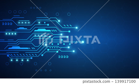 Abstract blue technology background with digital circuit lines and geometric network illustration Abstract blue technology background with digital circuit lines and geometric network illustration 139917100
