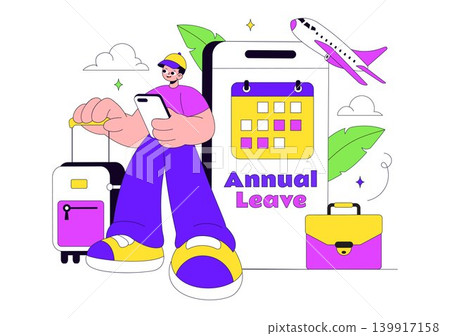 Annual Leave Vector Illustration Featuring Vacation Planning, Travel Holiday Schedule, Time Off Calendar and Employee Leave Design Annual Leave Vector Illustration Featuring Vacation Planning, Travel Holiday Schedule, Time Off Calendar and Employee Leave Design 139917158