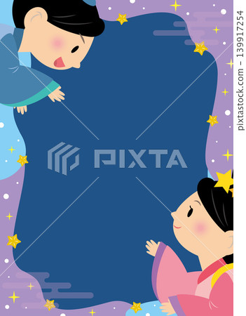 描繪七夕織姬和彥星的畫框。 139917254