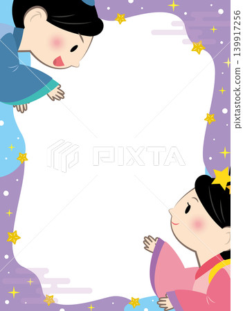 描繪七夕織姬和彥星的畫框。 139917256