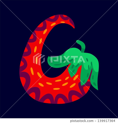 Mexican ethnic font type cartoon letter G. Hispanic culture alphabet letter, Mexico ethnic kids ABC isolated vector font symbol. Latin American national type sign or element with chili hot pepper 139917364