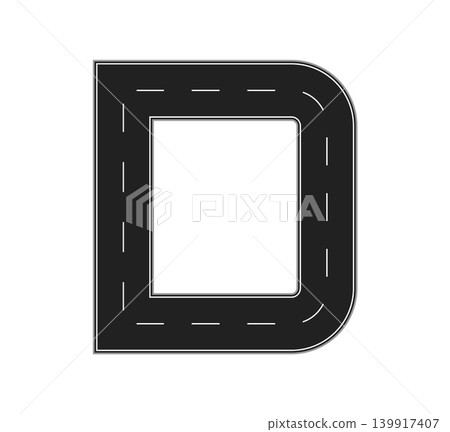 Road font letter of asphalt or path way for typeface and ABC English alphabet of highway route. Road font or pathway type of car drive with traffic lane, letter D as racing track or roadway Road font letter of asphalt or path way for typeface and ABC English alphabet of highway route. Road font or pathway type of car drive with traffic lane, letter D as racing track or roadway 139917407