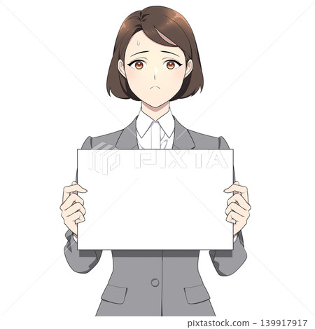 一幅插圖,描繪了一位表情憂慮的職業女性手持木板。 一幅插圖,描繪了一位表情憂慮的職業女性手持木板。 139917917
