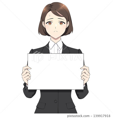 一幅插圖,描繪了一位表情憂慮的職業女性手持木板。 一幅插圖,描繪了一位表情憂慮的職業女性手持木板。 139917918