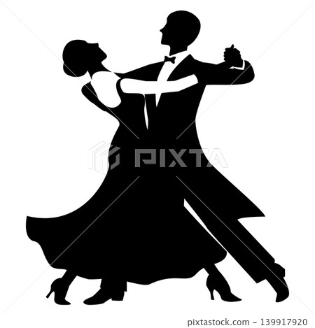 Silhouette illustration of a man and woman dancing a standard ballroom dance. Silhouette illustration of a man and woman dancing a standard ballroom dance. 139917920