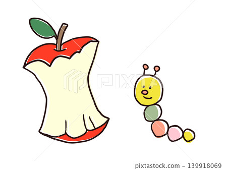 Colorful and cute caterpillars and a half-eaten apple Colorful and cute caterpillars and a half-eaten apple 139918069