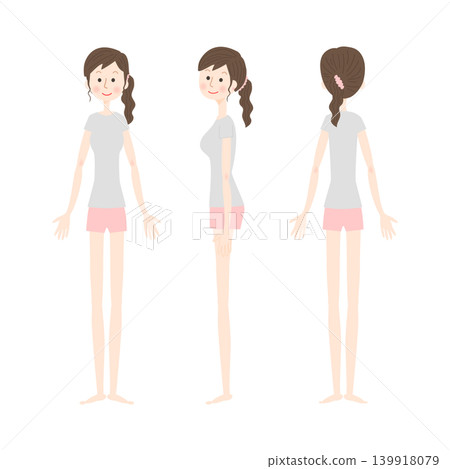 A set of full-body illustrations of a woman wearing loungewear. A set of full-body illustrations of a woman wearing loungewear. 139918079