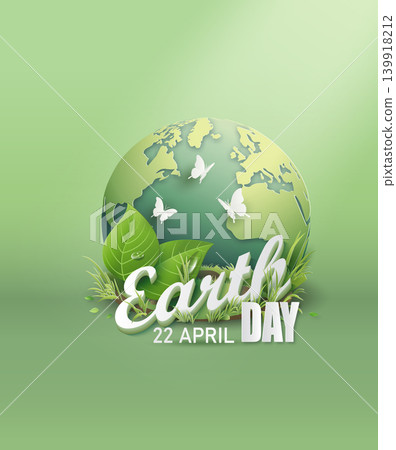 Earth Day 22nd April Concept: Green Globe and Nature in Paper Cut Style Earth Day 22nd April Concept: Green Globe and Nature in Paper Cut Style 139918212