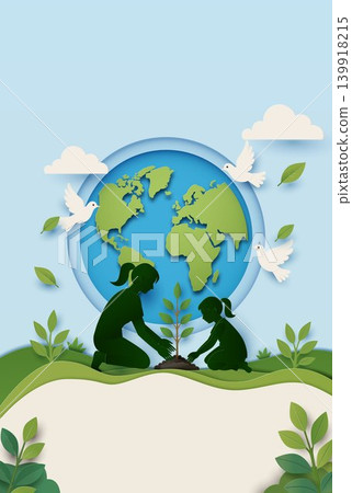 World Environment Day Mother and Daughter Illustration 139918215