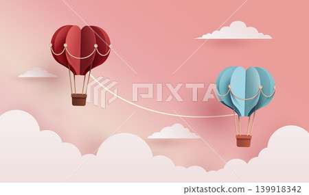 two heart-shaped hot air balloons two heart-shaped hot air balloons 139918342
