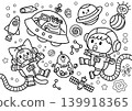 一本關於兒童、貓咪和太空的著色本。 139918365