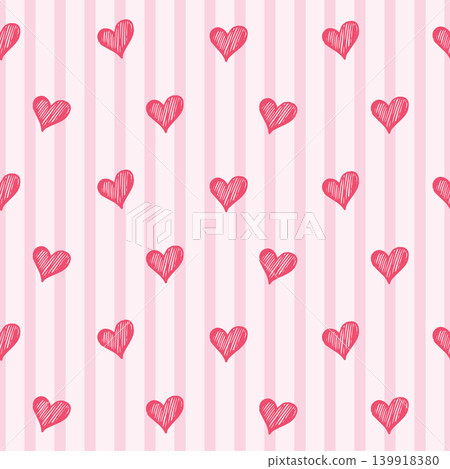 Seamless heart pattern with pink stripes cute romantic background with hand drawn hearts Seamless heart pattern with pink stripes cute romantic background with hand drawn hearts 139918380