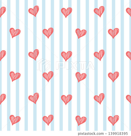 Seamless pattern with cute red hearts on blue striped background kids valentine design Seamless pattern with cute red hearts on blue striped background kids valentine design 139918395